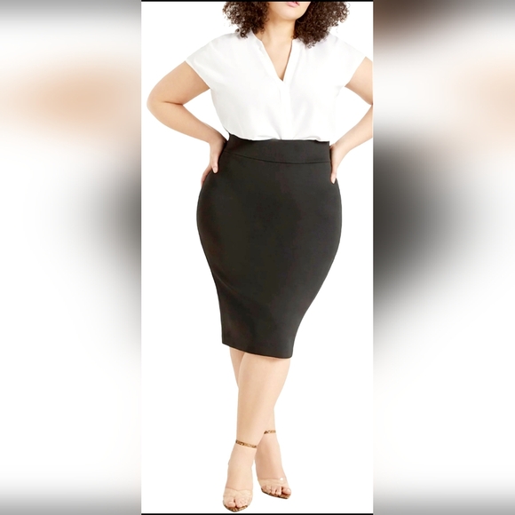 Alfani Women's Plus Size Stretch Knit Pencil Skirt Back Zip Black Lined 18W - Picture 13 of 16